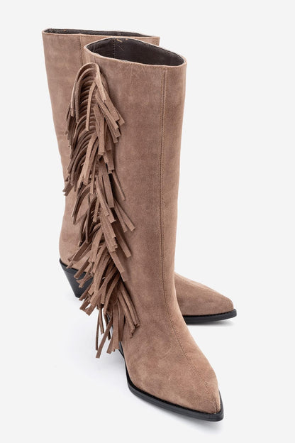 Orlo - Bota vaquera de gamuza color café claro con flecos (mujer)