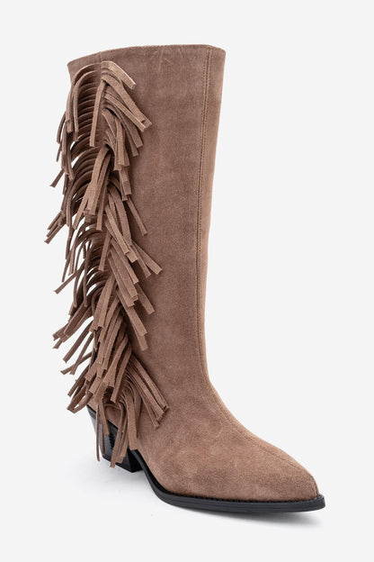 Orlo - Bota vaquera de gamuza color café claro con flecos (mujer)