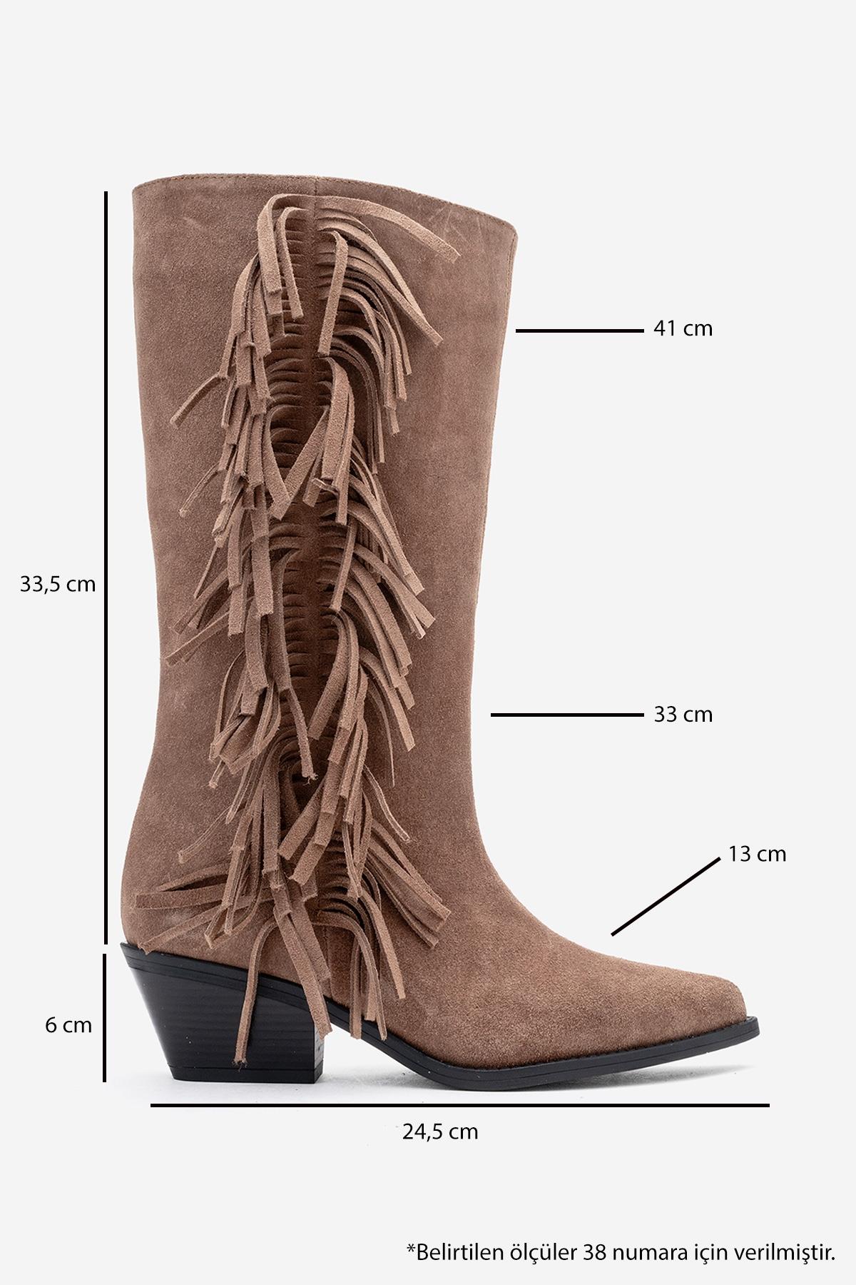 Orlo - Bota vaquera de gamuza color café claro con flecos (mujer)