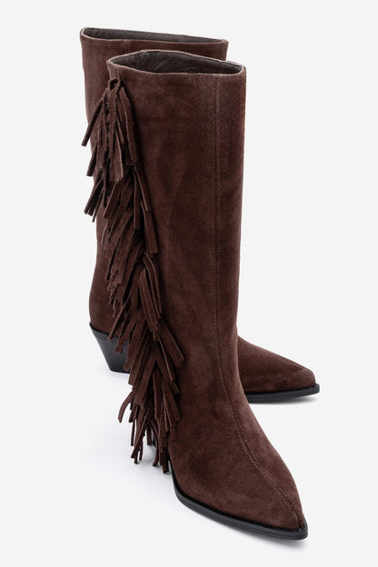 Orlo - Botas Western de Ante Marrón con Flecos (Mujer)