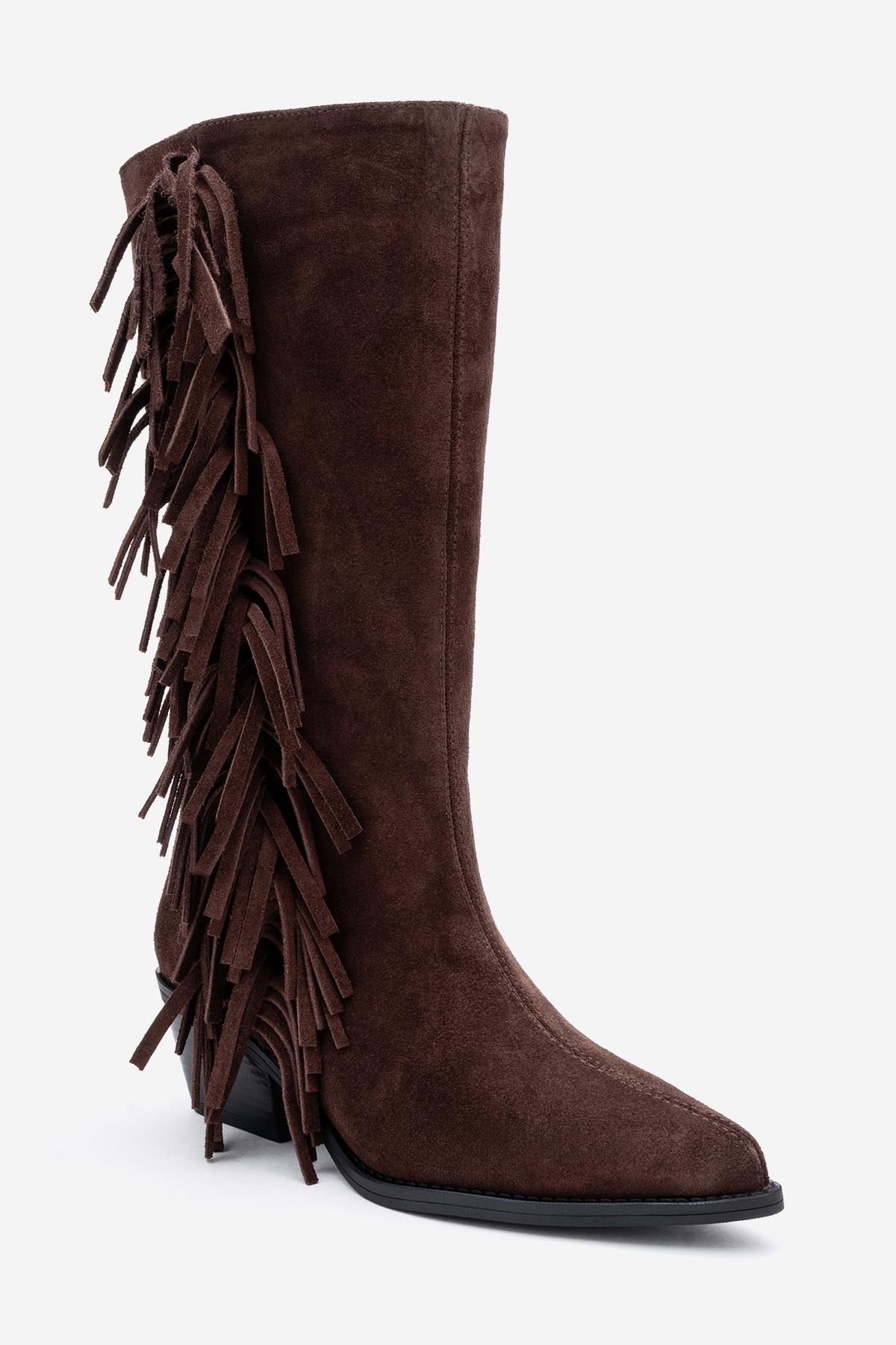 Orlo - Botas Western de Ante Marrón con Flecos (Mujer)