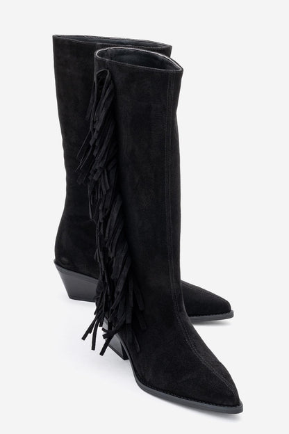 Orlo - Bota vaquera con flecos de piel de ante negra (mujer)
