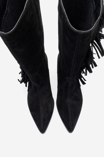 Orlo - Bota vaquera con flecos de piel de ante negra (mujer)
