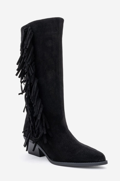 Orlo - Bota vaquera con flecos de piel de ante negra (mujer)
