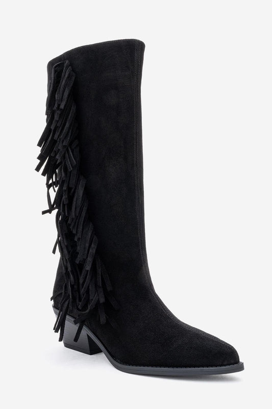 Orlo - Bota vaquera con flecos de piel de ante negra (mujer)