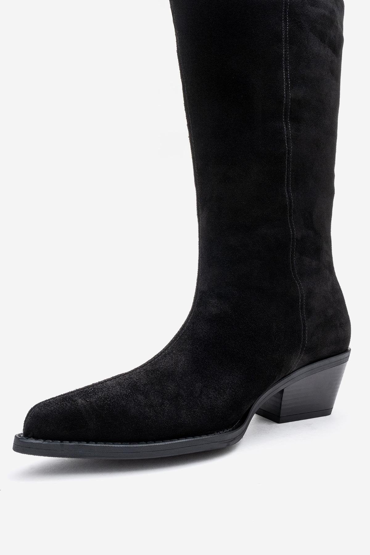 Orlo - Bota vaquera con flecos de piel de ante negra (mujer)