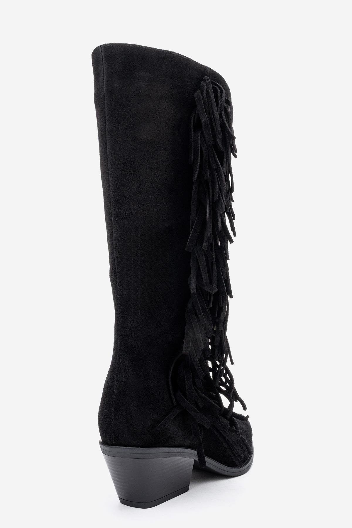 Orlo - Bota vaquera con flecos de piel de ante negra (mujer)