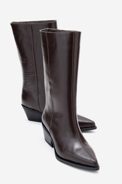 Juana - Bota de cuero marrón con punta (Mujer)