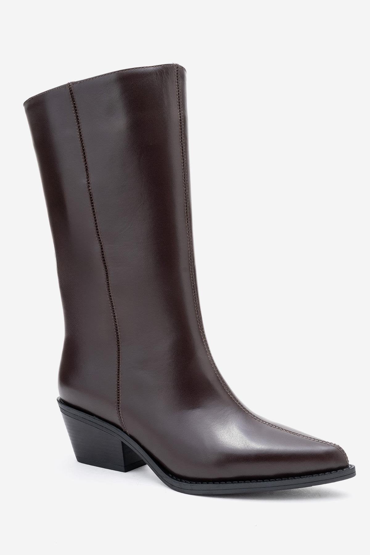 Juana - Bota de cuero marrón con punta (Mujer)