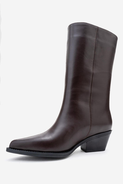 Juana - Bota de cuero marrón con punta (Mujer)