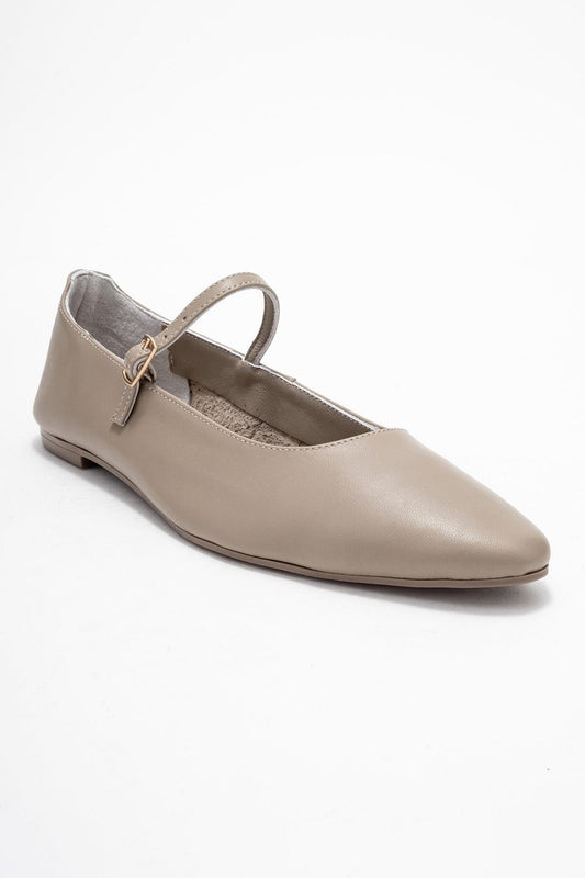 Lunaire - Taupe Genuine Leather Pointed Toe Single Strap Ballet Flat (Women)