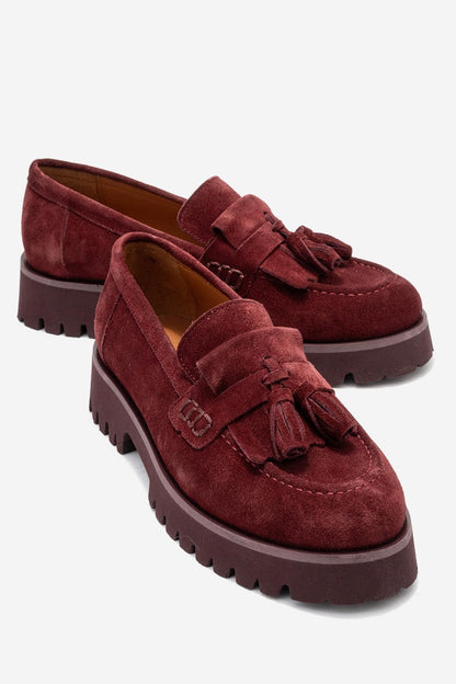 Poen - Mocasín con Borlas de Ante Color Borgoña (Mujer)