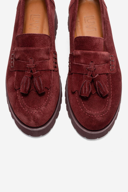 Poen - Mocasín con Borlas de Ante Color Borgoña (Mujer)