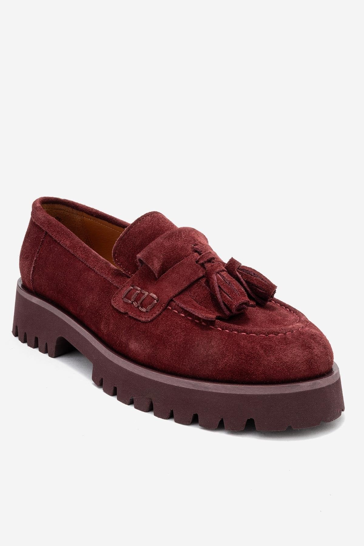 Poen - Mocasín con Borlas de Ante Color Borgoña (Mujer)