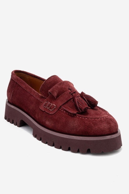 Poen - Mocasín con Borlas de Ante Color Borgoña (Mujer)