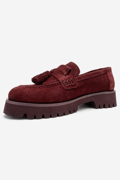 Poen - Mocasín con Borlas de Ante Color Borgoña (Mujer)