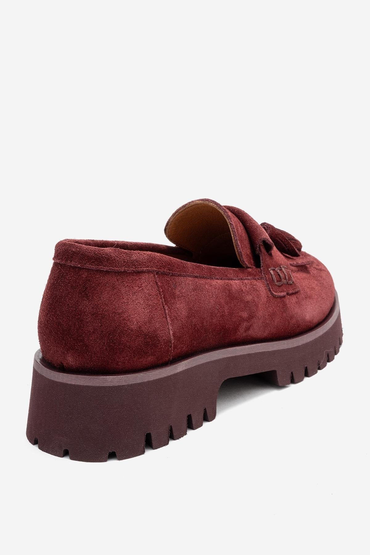 Poen - Mocasín con Borlas de Ante Color Borgoña (Mujer)