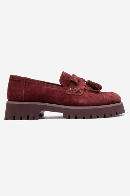 Poen - Mocasín con Borlas de Ante Color Borgoña (Mujer)
