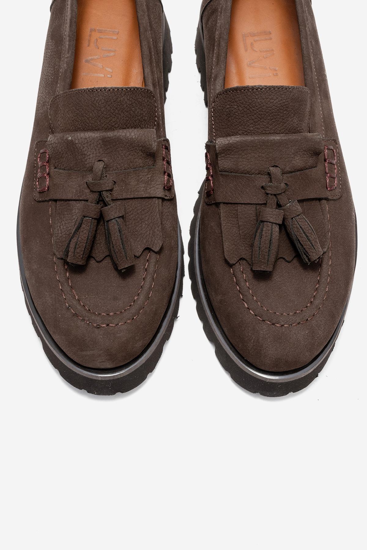 Poen - Mocasín de borlas de ante marrón (Mujer)