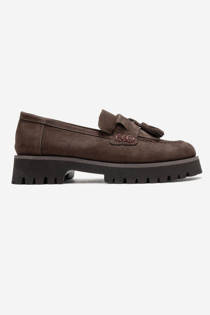 Poen - Mocasín de borlas de ante marrón (Mujer)