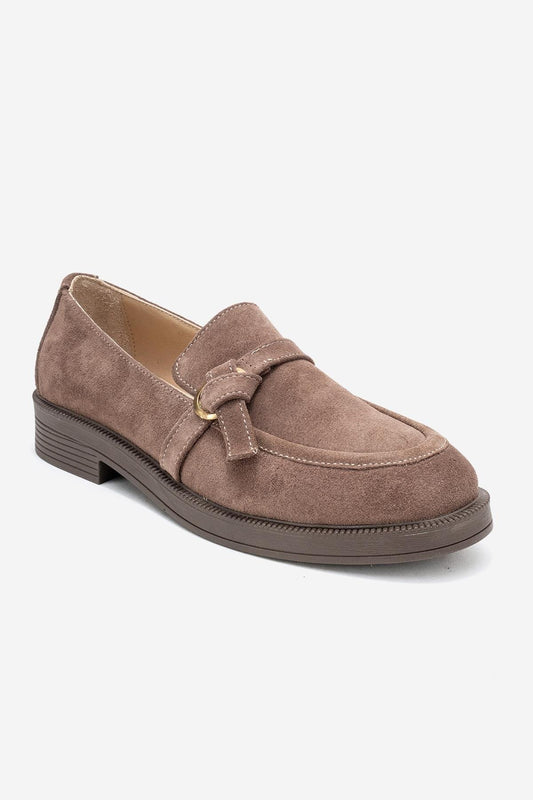 Galea - Taupe Suede Buckled Leather Loafers (Women)