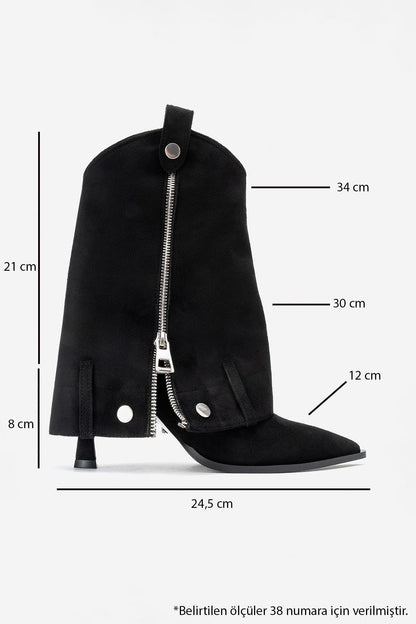 Lola - Botín de tacón con punta en pico y cremallera de ante negro (Mujer)