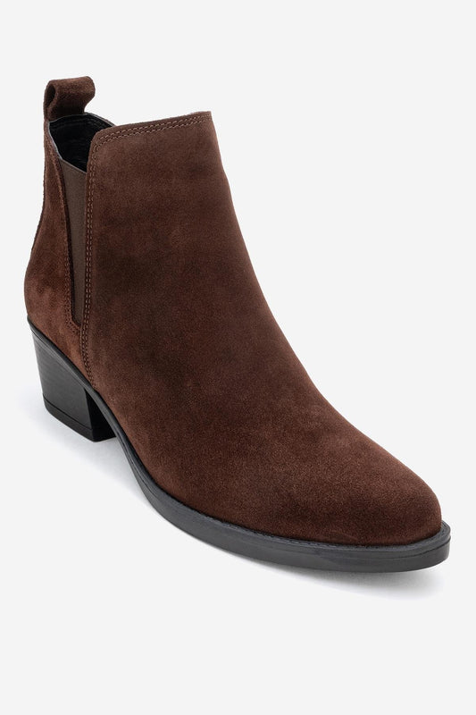 Dovena - Brown Suede Leather Block Heel Ankle Boot (Women)