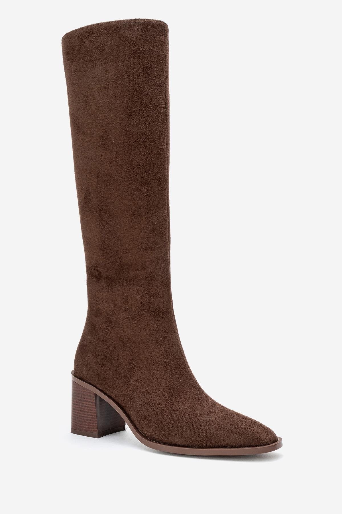 Venia - Bota de tacón de bloque de ante marrón (Mujer)