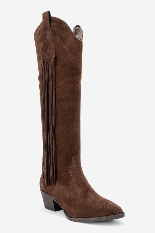 Rios - Brown Suede Leather Fringe Knee High Boot (Women)