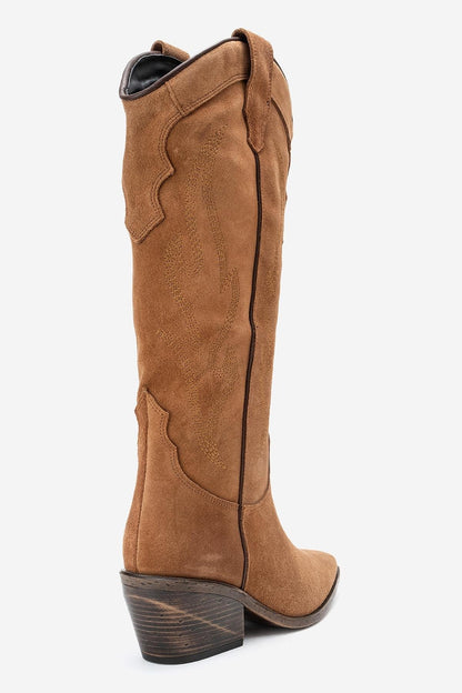 Pietro - Bota alta de cuero de ante color coñac estilo western (mujer)