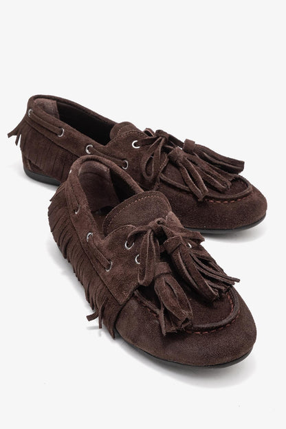 Fenora - Mocasín de borlas de cuero de ante marrón (Mujer)