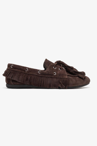 Fenora - Mocasín de borlas de cuero de ante marrón (Mujer)