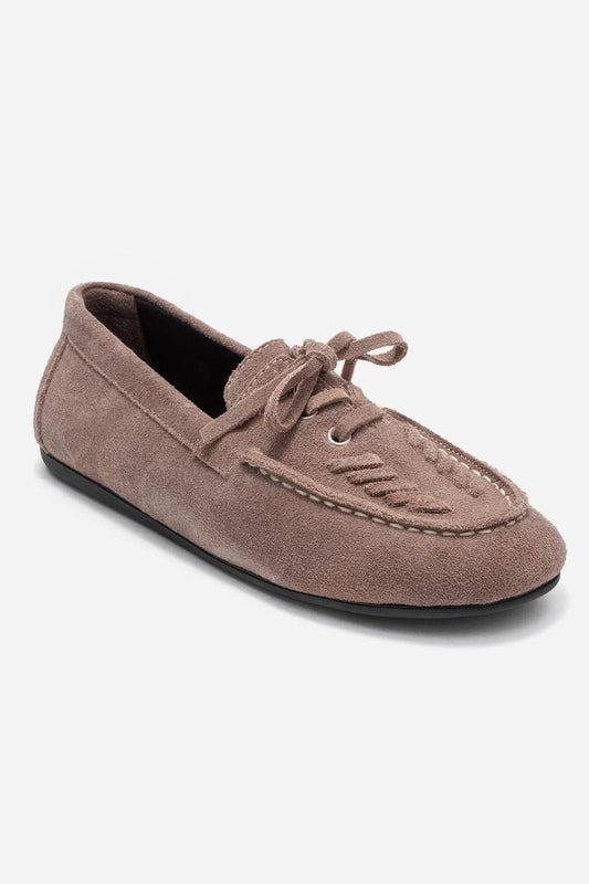 Lorven - Mocasín con cordones de piel de ante marrón claro (Mujer)
