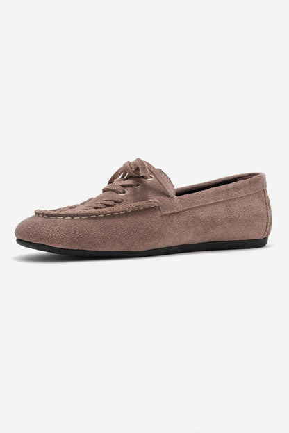 Lorven - Mocasín con cordones de piel de ante marrón claro (Mujer)