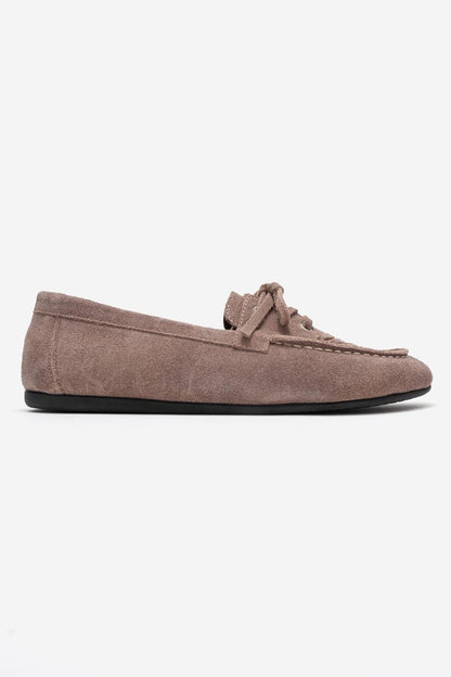 Lorven - Mocasín con cordones de piel de ante marrón claro (Mujer)