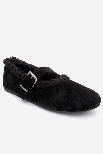 Guin - Sandalias planas de piel de ante negro (Mujer)