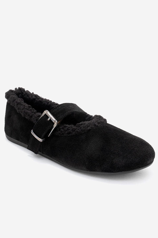 Guin - Black Suede Leather Strap Flat (Women)