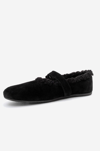 Guin - Sandalias planas de piel de ante negro (Mujer)