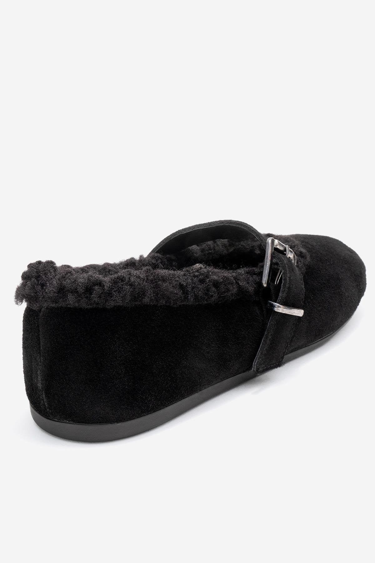 Guin - Sandalias planas de piel de ante negro (Mujer)