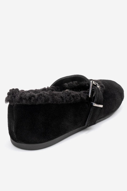 Guin - Sandalias planas de piel de ante negro (Mujer)
