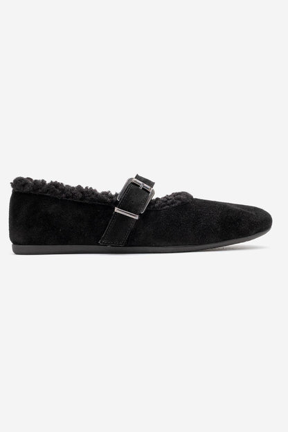 Guin - Sandalias planas de piel de ante negro (Mujer)