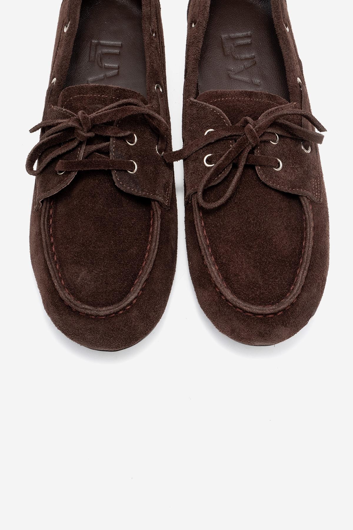 Serelis - Mocasín de cuero de ante marrón con cordones (Mujer)