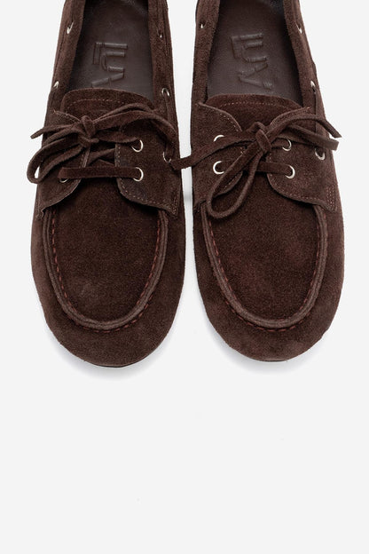 Serelis - Mocasín de cuero de ante marrón con cordones (Mujer)
