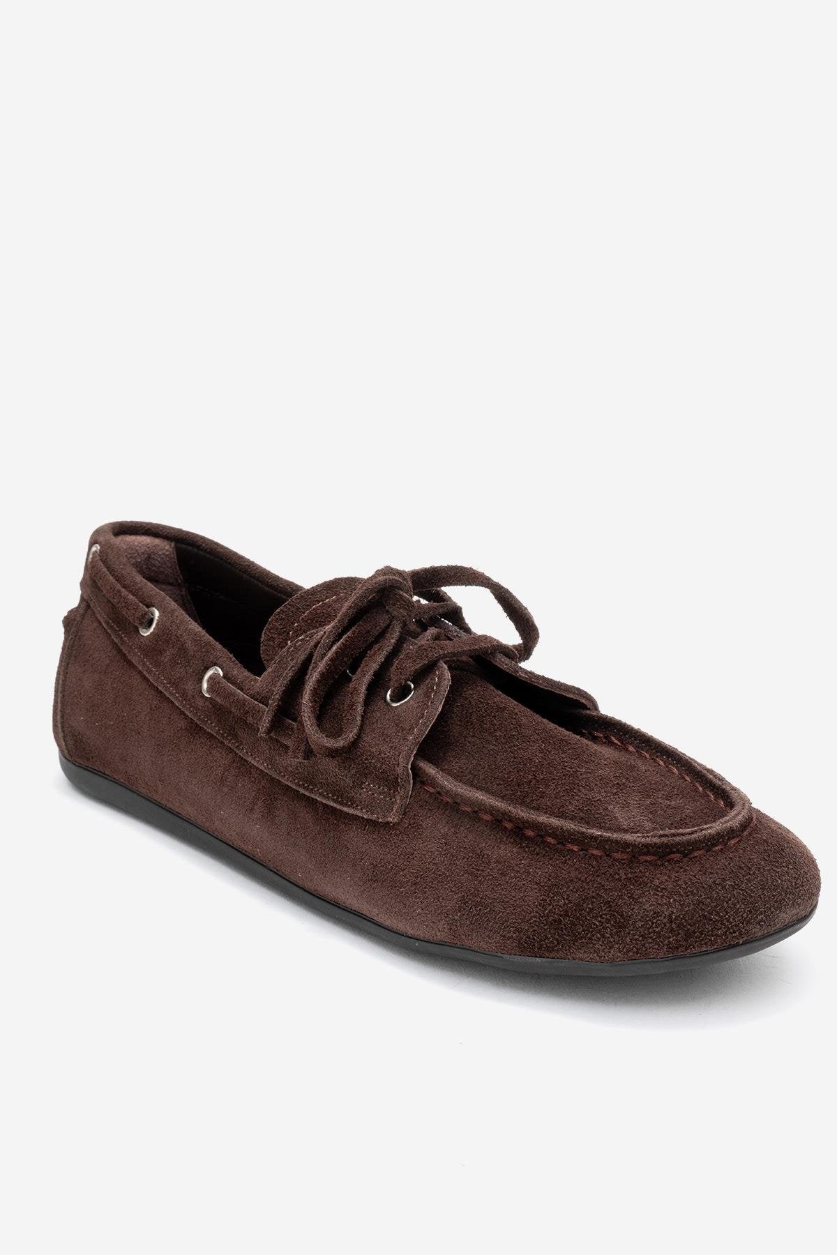 Serelis - Mocasín de cuero de ante marrón con cordones (Mujer)