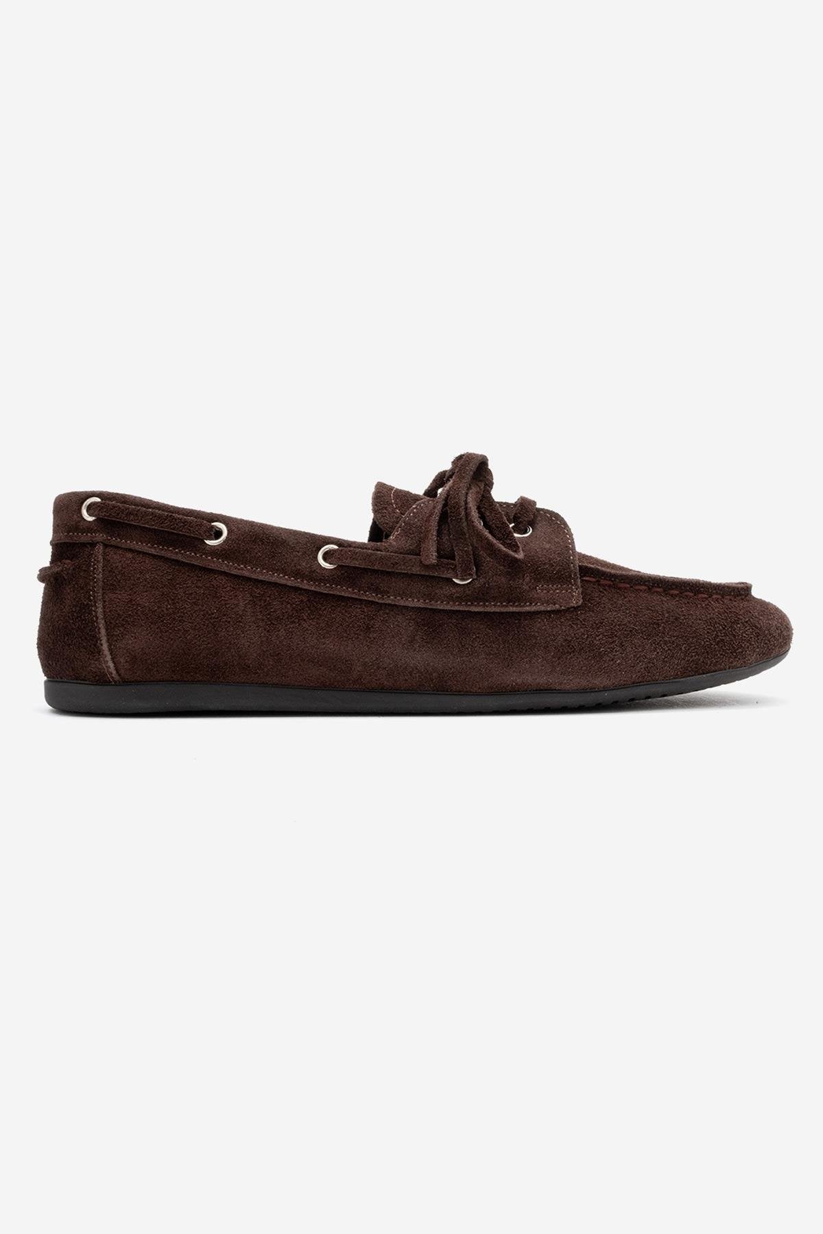 Serelis - Mocasín de cuero de ante marrón con cordones (Mujer)