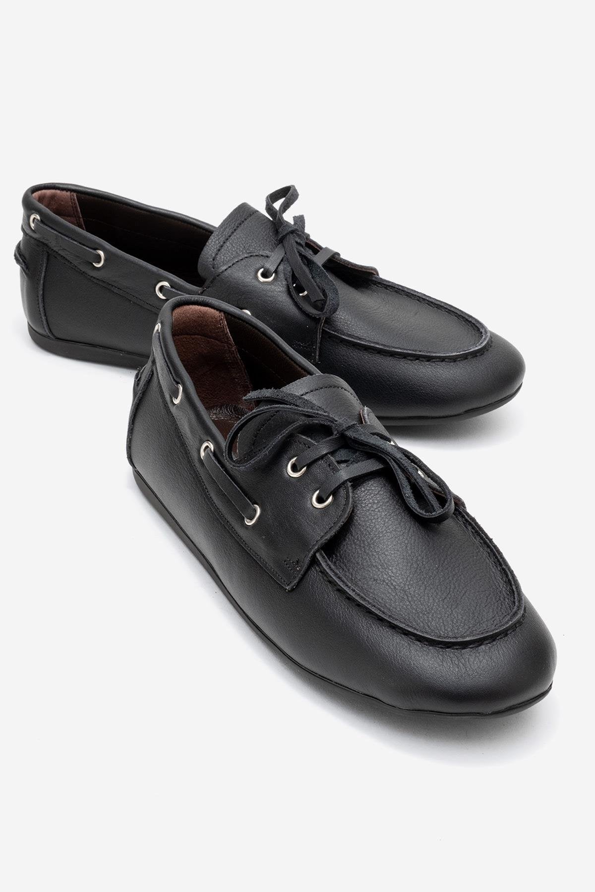 Serelis - Mocasín de cuero negro con cordones (Mujer)