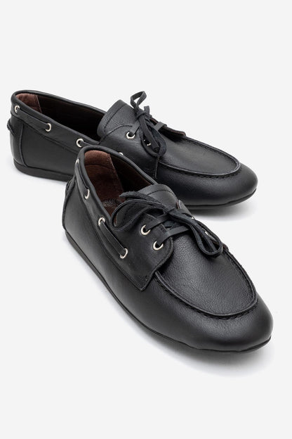 Serelis - Mocasín de cuero negro con cordones (Mujer)