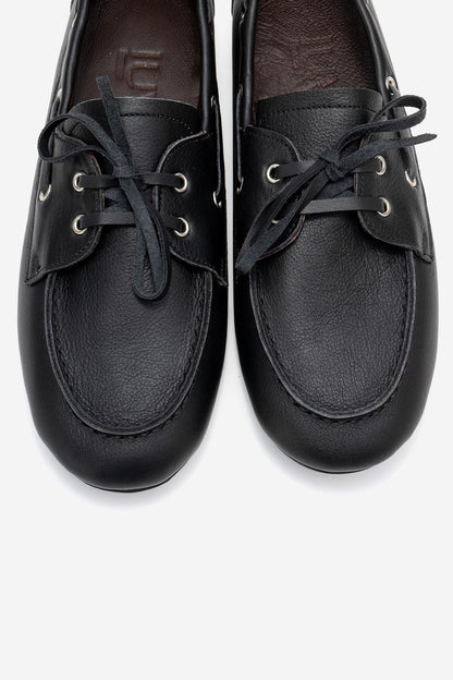 Serelis - Mocasín de cuero negro con cordones (Mujer)