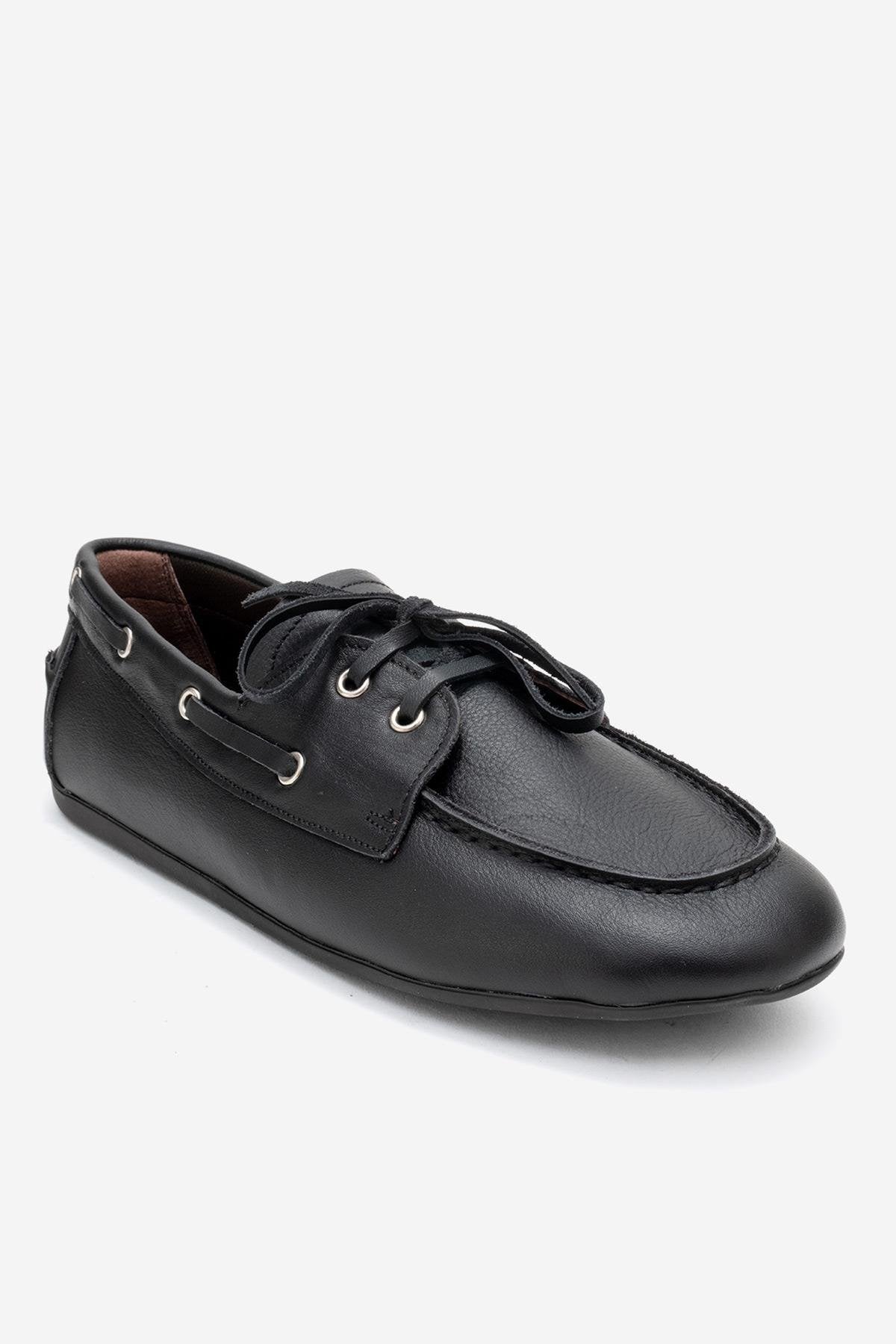 Serelis - Mocasín de cuero negro con cordones (Mujer)
