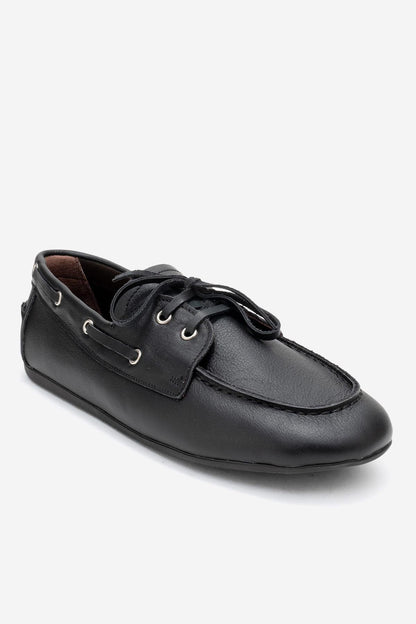 Serelis - Mocasín de cuero negro con cordones (Mujer)
